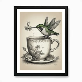 Hummingbird On A Teacup 1 Art Print