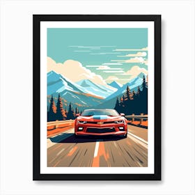 A Chevrolet Camaro Car In Icefields Parkway Flat Illustration 3 Art Print