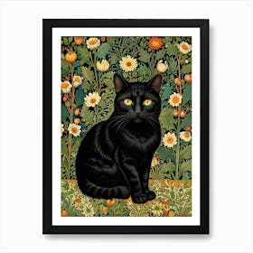 William Morris Black Cat In Flowers 1 Art Print