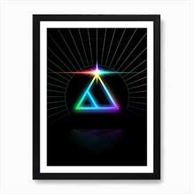 Neon Geometric Glyph in Candy Blue and Pink with Rainbow Sparkle on Black n.0372 Art Print