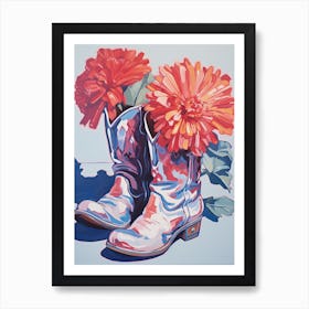 A Painting Of Cowboy Boots With Red Flowers, Fauvist Style, Still Life 4 Art Print