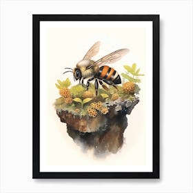 Masked Hunter Bee Beehive Watercolour Illustration 1 Art Print