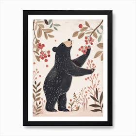 American Black Bear Standing And Reaching For Berries Storybook Illustration 4 Art Print