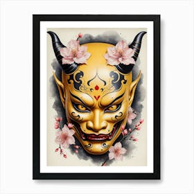 Floral Irezumi The Traditional Japanese Tattoo Hannya Mask (52) Art Print