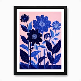 Blue Flower Illustration Dahlia 2 Art Print