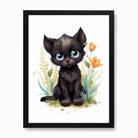 Watercolour Jungle Animal Baby Black Panther 2 Art Print