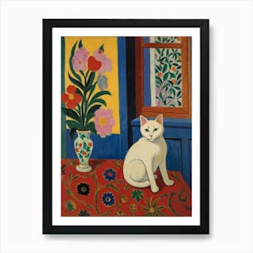 White Cat In A Vase Style Henri Matisse Art Print