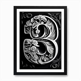 3, Number, Education Linocut Art Print