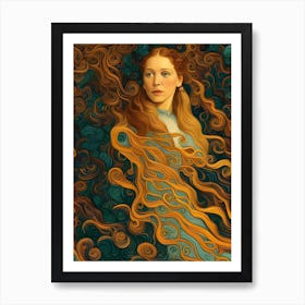 Artistic Symphony Wavy Redhead By Klimt And Van Gogh Art Print