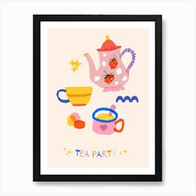 Colorful Tea Party Risograph 1 Art Print