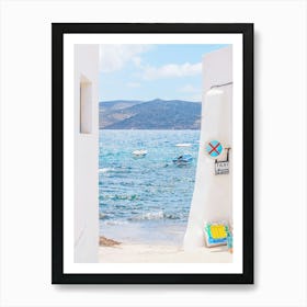 Milos, Greece I Mediterranean sea view to blue white aesthetic of Cyclades islands like Santorini from small fishing village of Klima for a wild savage nature boho pastel summer mountain landscape photography Art Print