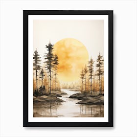 Watercolour Of A The Woods With A Moon 2 Art Print