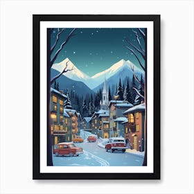 Winter Travel Night Illustration Chamonix France 1 Art Print