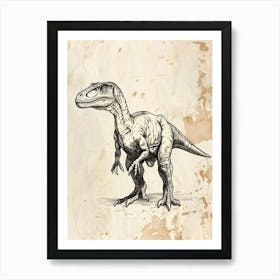 Sinornithosaurus Dinosaur Black Shading 3 Art Print