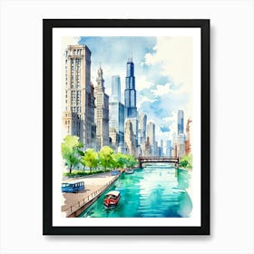 Chicago Skyline Watercolor Painting Art Print