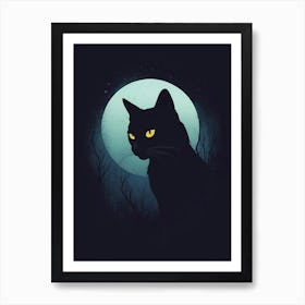 Black Cat In The Moonlight Art Print