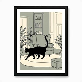 Black Cat In Living Room 1 Art Print