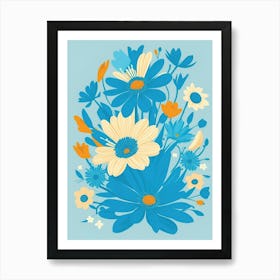 Beautiful Flowers Illustration Vertical Composition In Blue Tone 13 Art Print