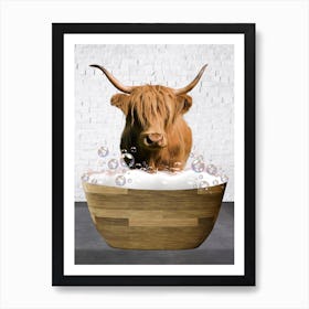 Scottish Highland Cow In Bathtub Art Print