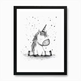 Unicorn Black & White Illustration 2 Art Print
