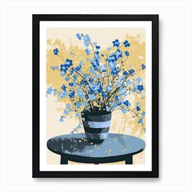 Forget Me Not Flowers On A Table   Contemporary Illustration 1 Art Print