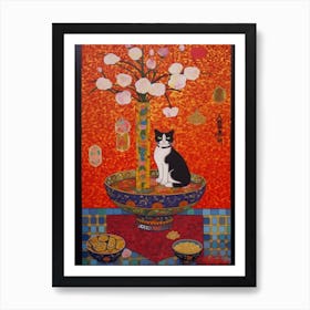 Lotus With A Cat 1 Art Nouveau Klimt Style Art Print