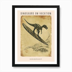 Vintage Dimorphodon Dinosaur On A Surf Board 1 Poster Art Print