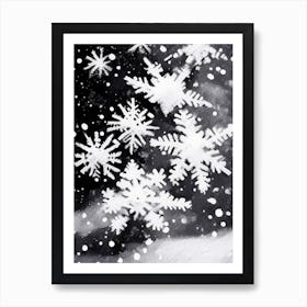 Snowflakes In The Snow, Snowflakes, Black & White 2 Art Print