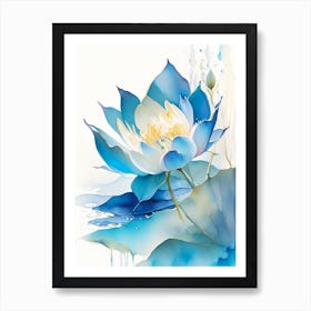 Blue Lotus Storybook Watercolour 1 Art Print