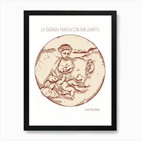 Line Art Minimalist – La Sagrada Familia Con San Juanito – Luca Giordano – Classic Painting 1 Art Print