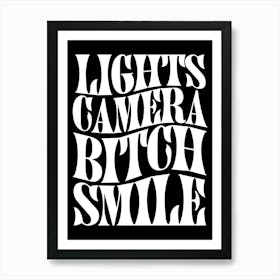 I Can Do It With A Broken Heart, Taylor Taylor Swift, Lights Camera Bitch Smile Lyric Quote The Tortured Poets Department Decor In Black Art Print