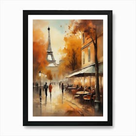 Paris city countryside, cafes, people, trees, old autumn oil paints. Faded colours.8 Art Print