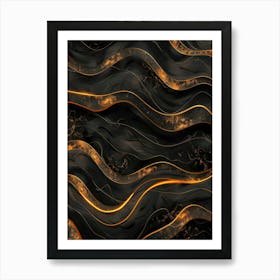 Abstract Gold And Black Wavy Pattern Art Print