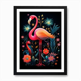 Folk Bird Illustration Flamingo 3 Art Print