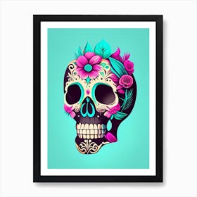 Skull With Tattoo Style Artwork 2 Pastel Mexican Art Print