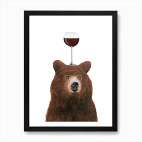 Bear With Wineglass Art Print