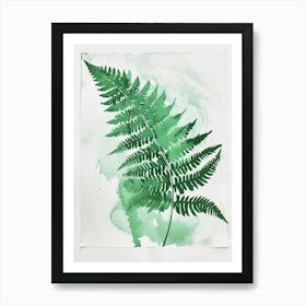 Green Ink Painting Of A Forked Fern 3 Art Print