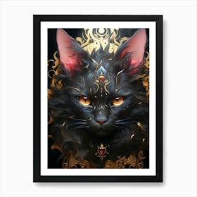 Floral Fantasy Black Cat Art Print