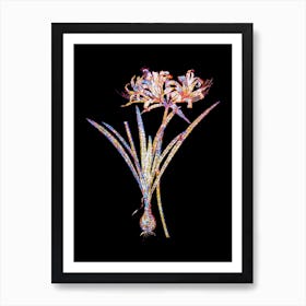 Stained Glass Golden Hurricane Lily Mosaic Botanical Illustration on Black Art Print