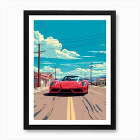 A Ferrari Enzo Car In Route 66 Flat Illustration 4 Art Print