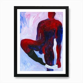 Red Blue Undresser - male nude homoerotic gay art man naked Anton Maliar vertical hand painted Art Print