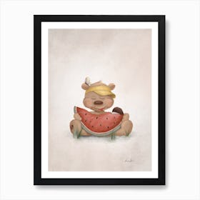 Animal Friends Bear With Watermelon Art Print