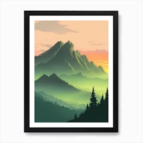 Misty Mountains Vertical Composition In Green Tone 158 Art Print