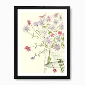 Pencil Flowers 2 - floral vertical minimal Art Print