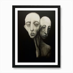 Faces With Black Background Illustration Art Print