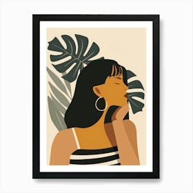 Woman With Tropical Leaves Art Print