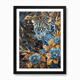 Leopard And Flowers 2 Art Print