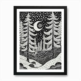 An Ancient Pine Forest Linocut Art Print