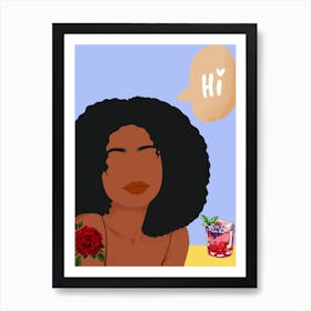 Black Queen With Rose Tattoo Art Print