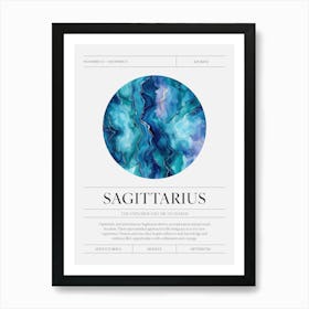 Sagittarius Zodiac Sign, Azurite Birthstone Crystal Gem Art Print